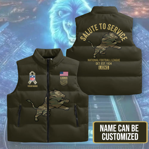 Personalized Detroit Lions x Salute To Service 3D Sleeveless Down Jacket – TMTHU1136