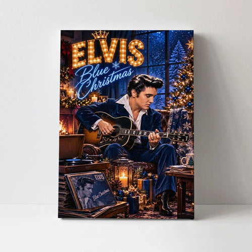 Elvis Presley Blue Christmas Rectangle Canvas With Inner Frame – TANTN26071