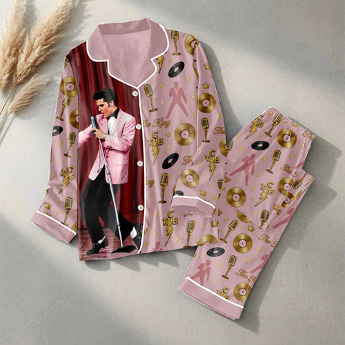 Elvis Presley Satin Pajama Set with Piping – HOATT20858