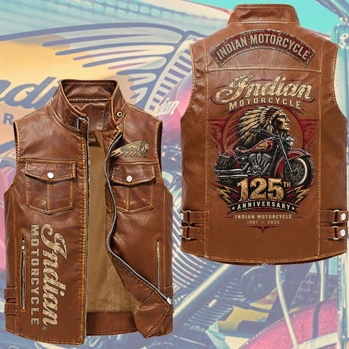 Indian Motorcycle 125th Anniversary Premium 2D Sleeveless Leather Vest – TMTHU10046