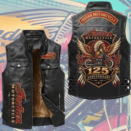 Indian Motorcycle 125th Anniversary Premium 2D Sleeveless Leather Vest – TMTHU10059