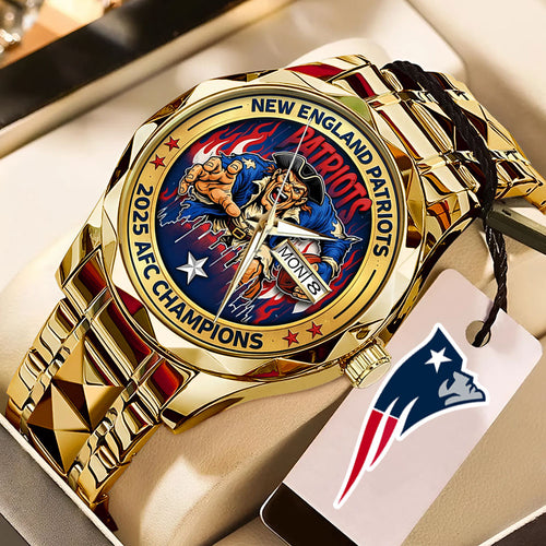 New England Patriots 2025 AFC Champions Alloy Luxury Quartz Watch – TMTHU3458