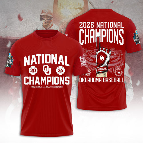 Oklahoma Sooners 2026 NCAA Baseball Men's College World Series Champions 3D Apparel – TANTN23859