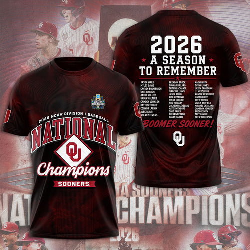 Oklahoma Sooners 2026 NCAA Baseball Men's College World Series Champions 3D Apparel – TMTHU7019