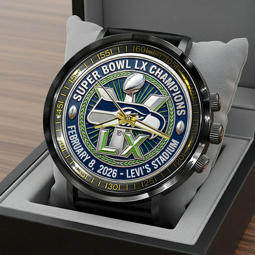 Seattle Seahawks 2025 Super Bowl LX Champions Black Stainless Steel Watch – HOATT16156