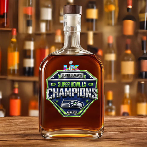 Seattle Seahawks 2025 Super Bowl LX Champions 25oz Empty Whiskey Bottle – TMTHU3890