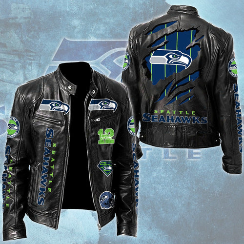 Seattle Seahawks Motorcycle Leather Jacket – TMTHU3350