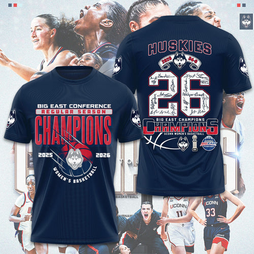 UConn Huskies Women's Basketball 2026 Big East Champions 3D Apparel – TMTHU4333