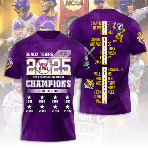 LSU Tigers Baseball 2025 National Champions 3D Apparel – TANTN 13930