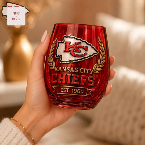 Kansas City Chiefs Est 1960 Premium Red 3D Embossed Collectible Stemless Glass Cup