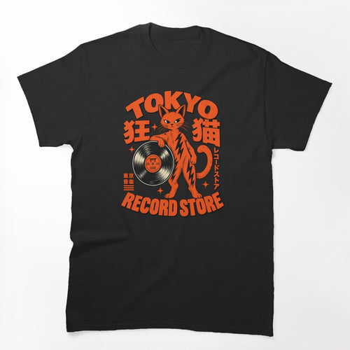Tokyo Record Store Japanese Cat Vinyl Retro Music Design Shirt