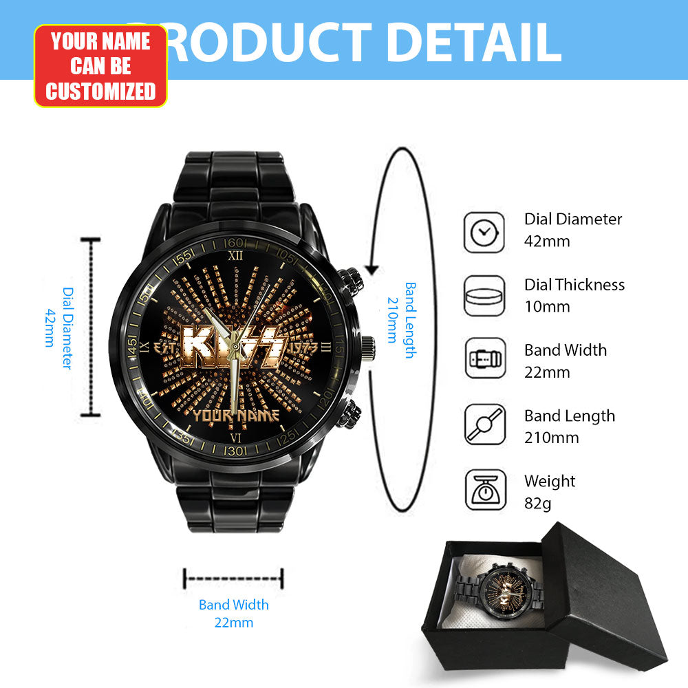 Personalized KISS Black Stainless Steel Watch – HUANNM 4879