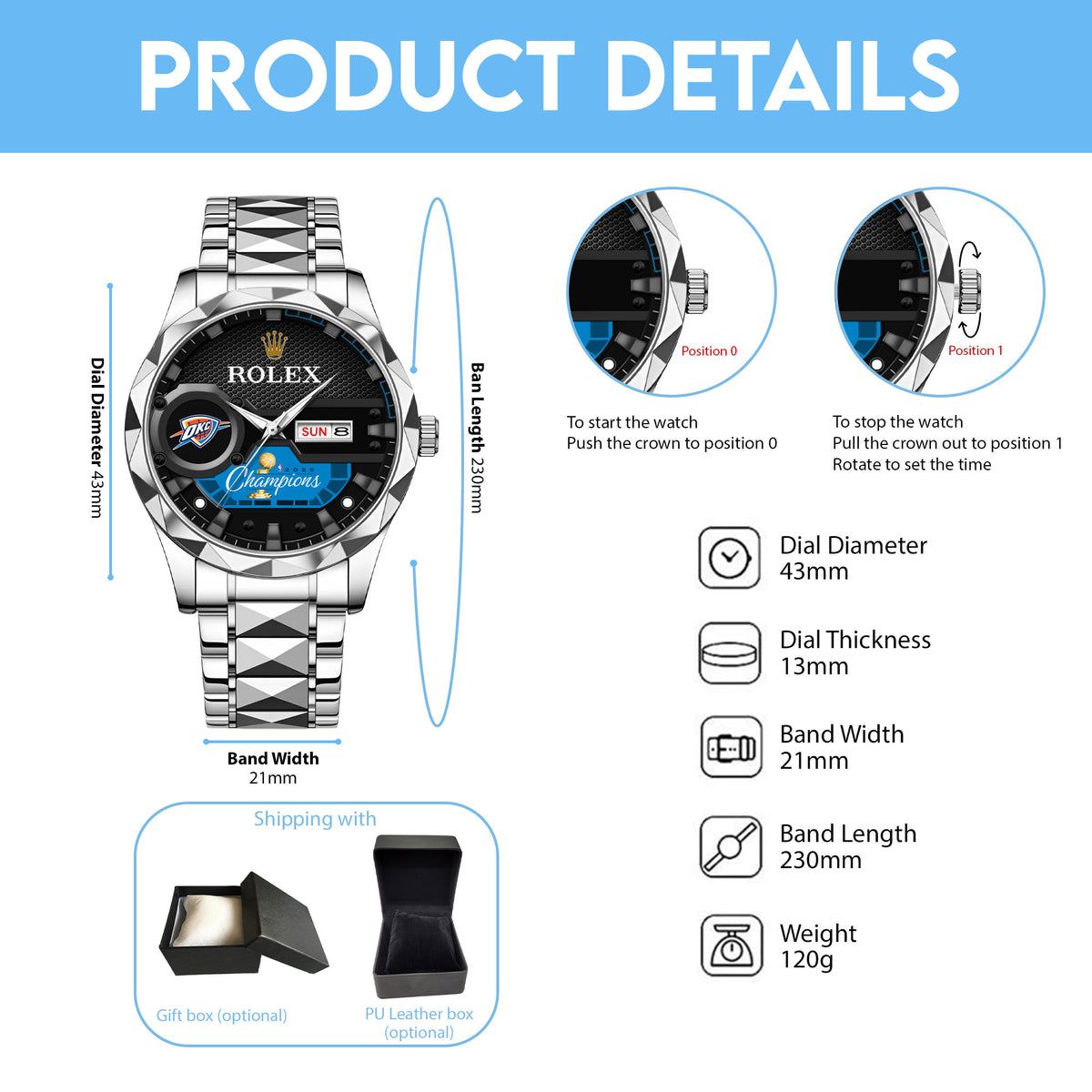 Oklahoma City Thunder 2025 NBA Champions x Rolex Alloy Luxury Quartz Watch – MAITM 12023