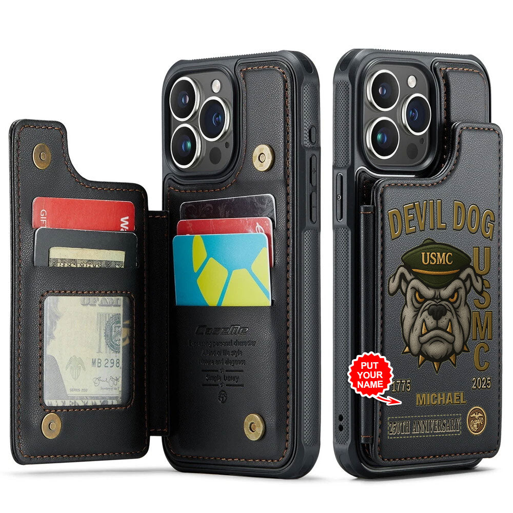 Personalized US Marine Corps 250th Anniversary Leather Wallet Phone Case – MAITM12663