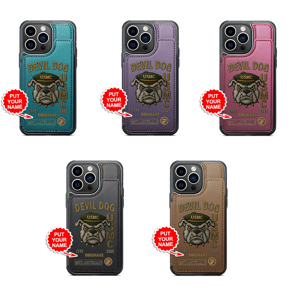 Personalized US Marine Corps 250th Anniversary Leather Wallet Phone Case – MAITM12663