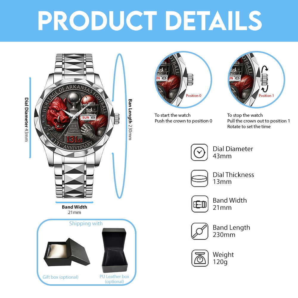 Arkansas Razorbacks Football 131st Anniversary Alloy Luxury Quartz Watch – TANTN18561