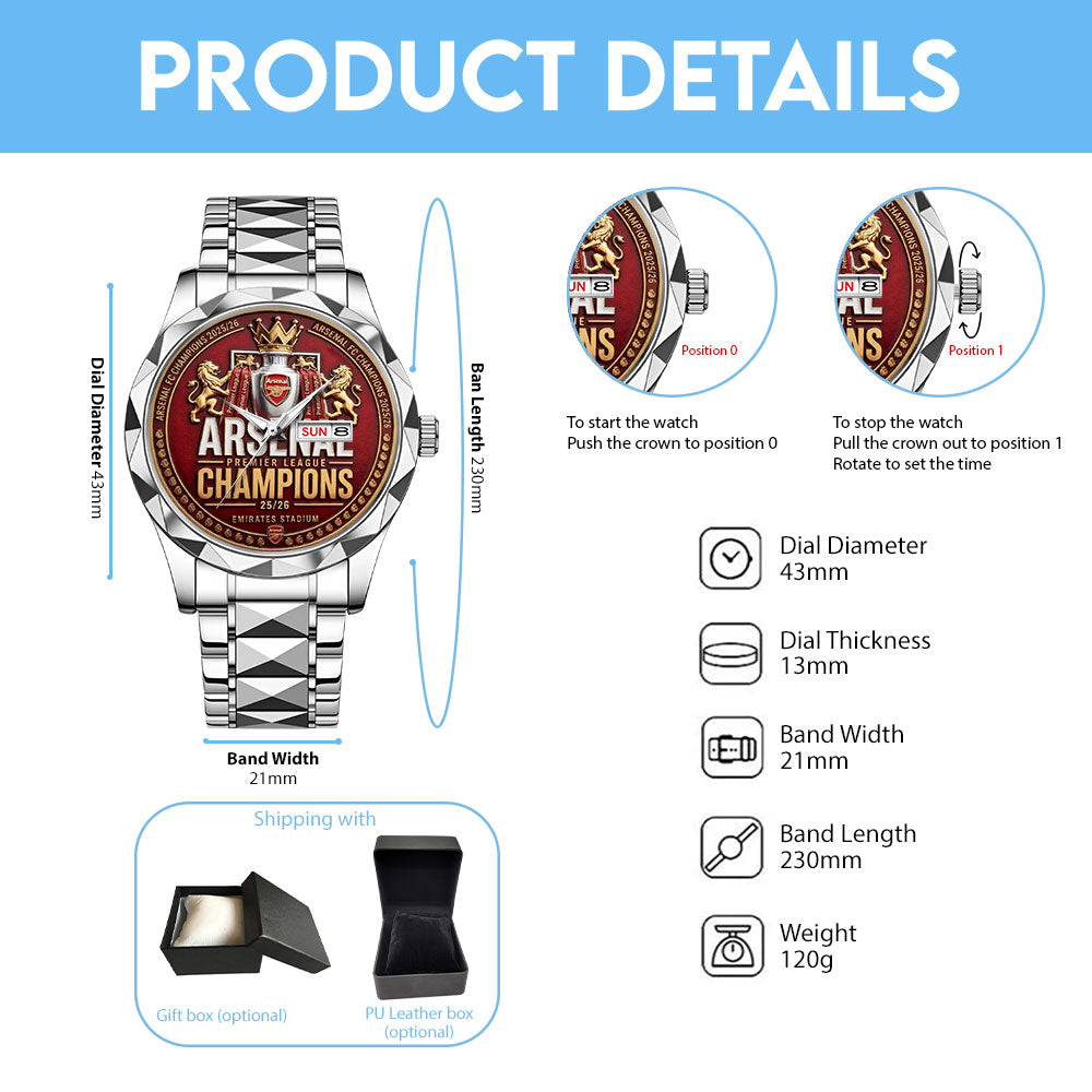 Arsenal FC Premier League Champions 25/26 Alloy Luxury Quartz Watch – TMTHU6430
