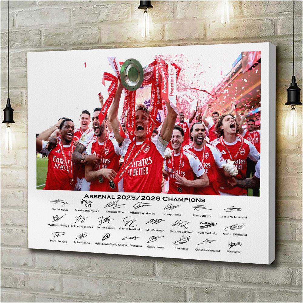 Arsenal FC Premier League Champions 25/26 Rectangle Canvas With Inner Frame – HOATT18425