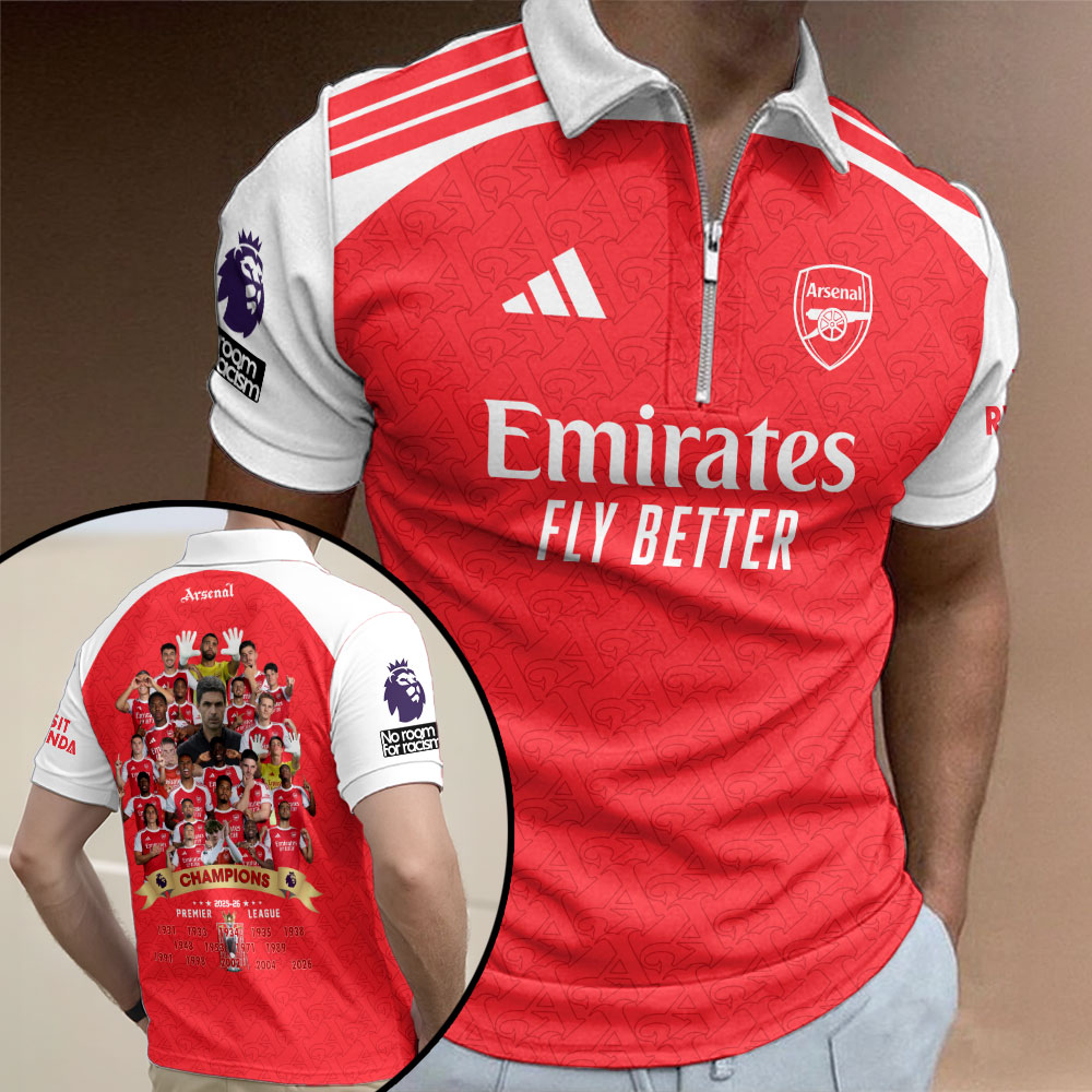 Arsenal FC Premier League Champions 25/26 Zip Polo Shirt – TMTHU6443