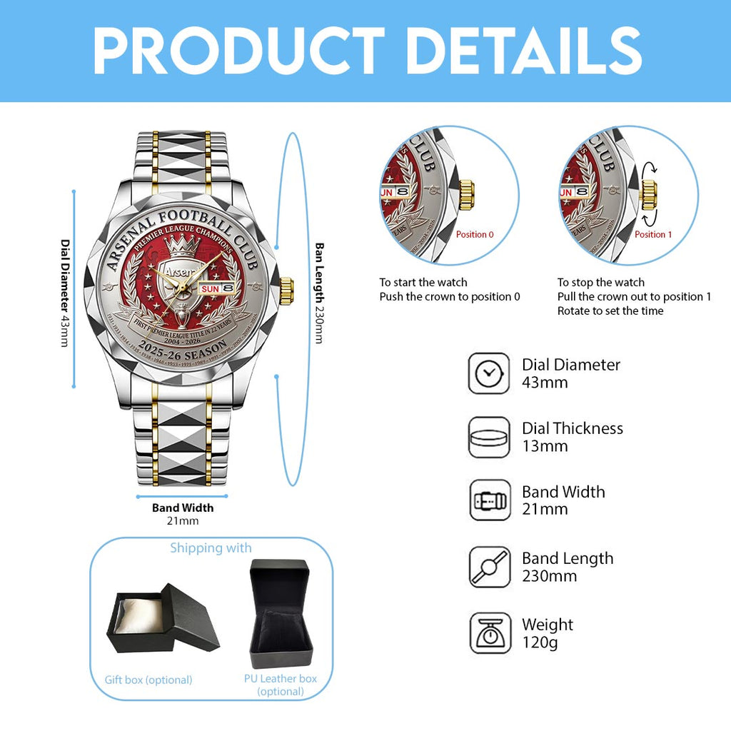 Arsenal FC Premier League Champions 25/26 Alloy Luxury Quartz Watch – HOATT18143