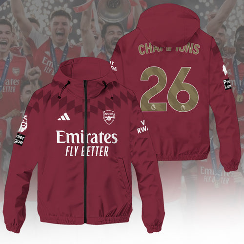 Arsenal FC Premier League Champions 25/26 3D Windbreaker Jacket – HOATT18421