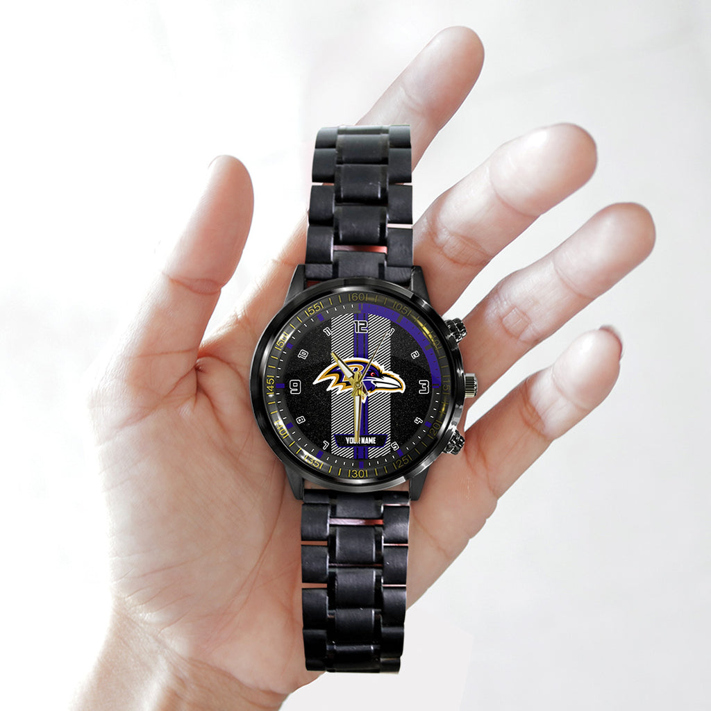 Personalized Baltimore Ravens Black Stainless Steel Watch – TANTN16004