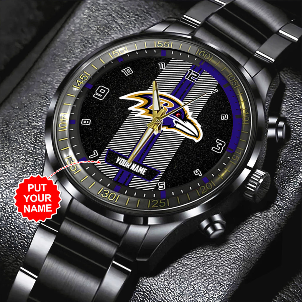 Personalized Baltimore Ravens Black Stainless Steel Watch – TANTN16004