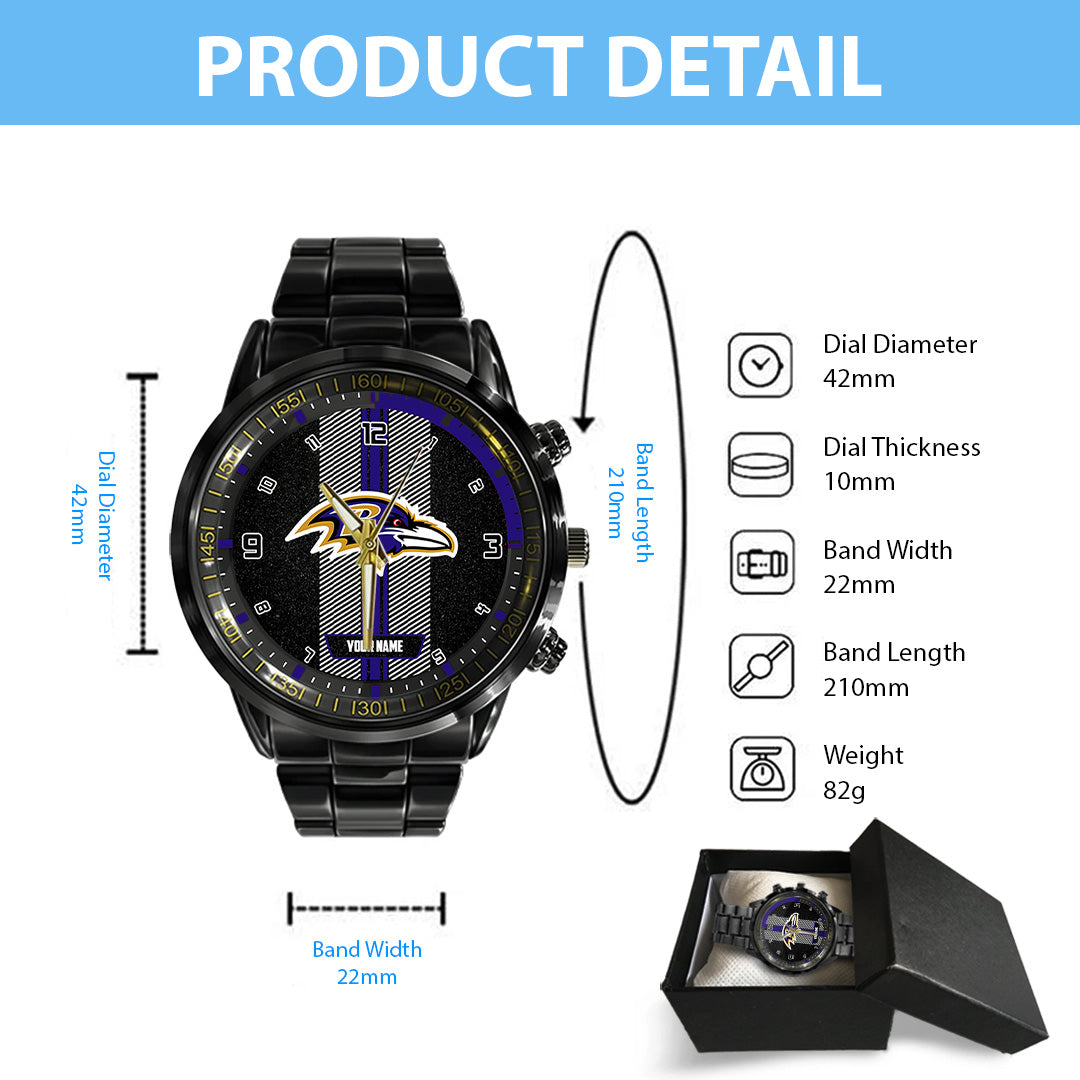 Personalized Baltimore Ravens Black Stainless Steel Watch – TANTN16004