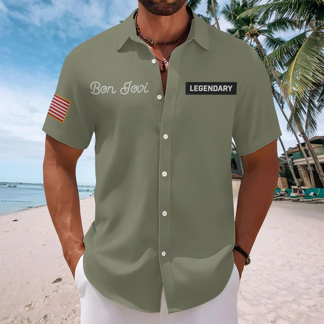 Bon Jovi Forever Short Sleeve Button-Down Shirt – TANTN26306