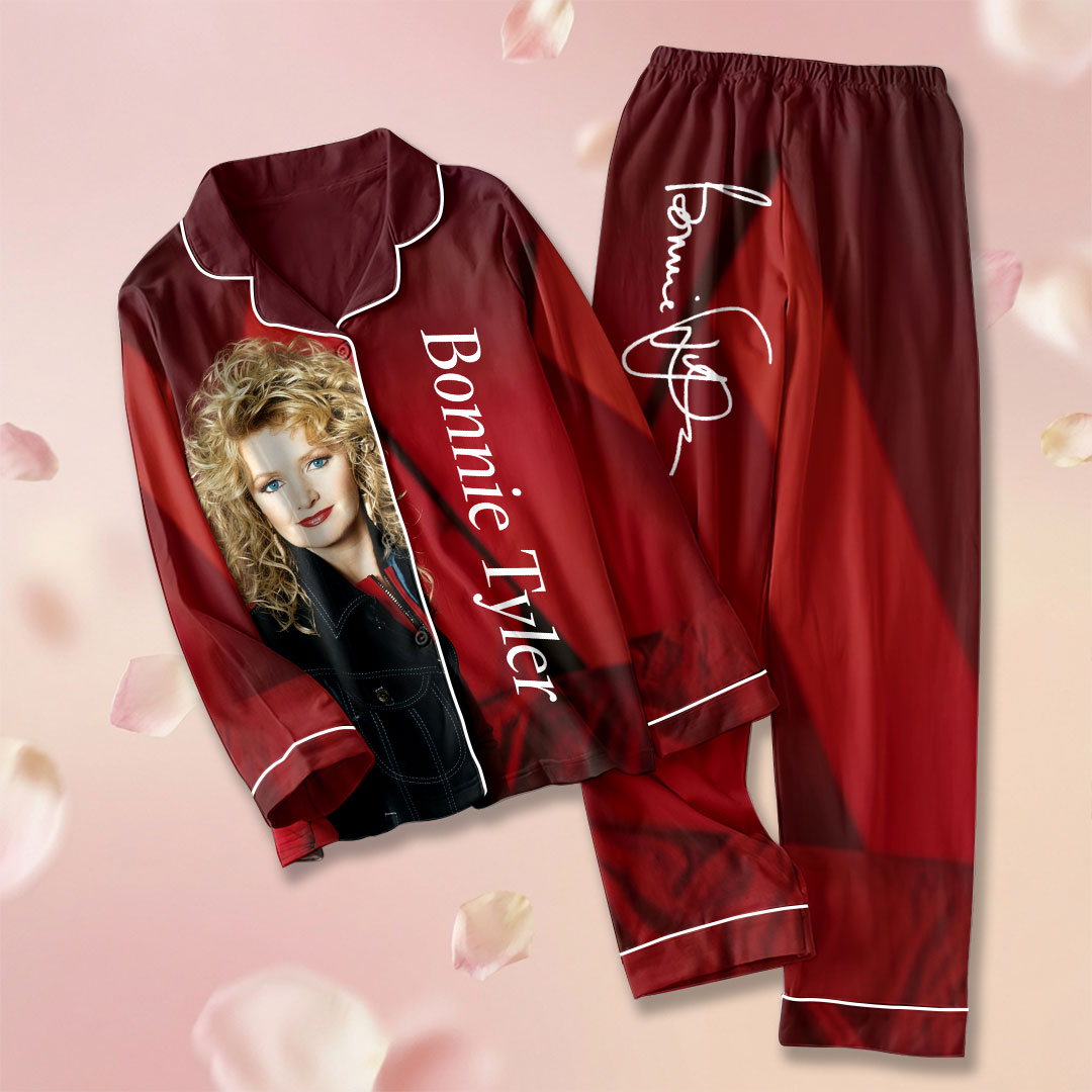 Bonnie Tyler Satin Pajama Set with Piping – HOATT20294