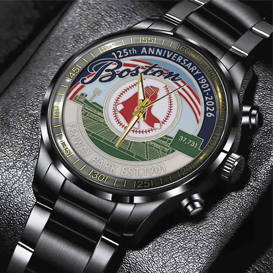 Boston Red Sox 125th Anniversary Black Stainless Steel Watch – TANTN18735