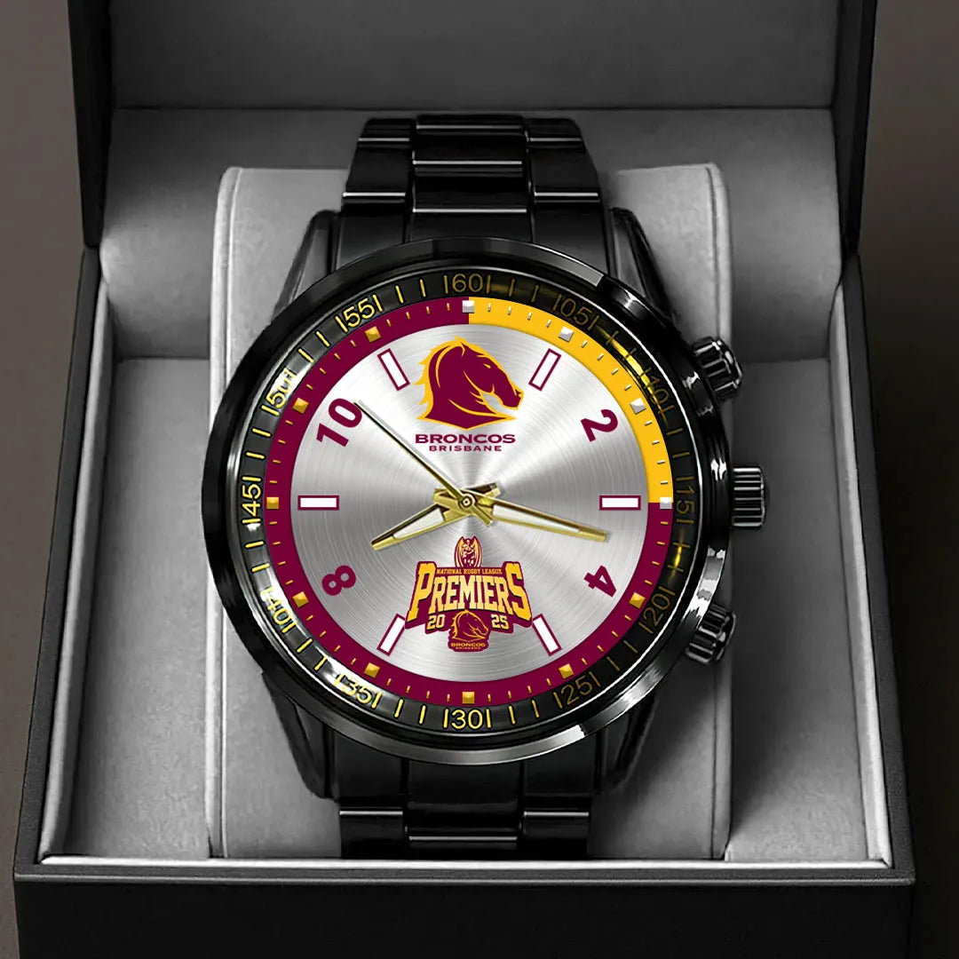 Brisbane Broncos 2025 NRL Premiers Black Stainless Steel Watch – HOATT13613