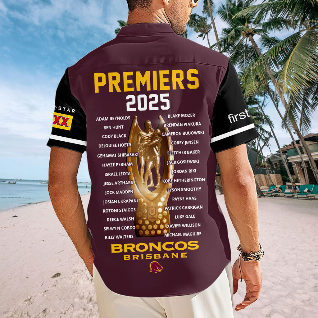 Brisbane Broncos 2025 NRL Premiers Short Sleeve Button-Down Shirt – HOATT13948