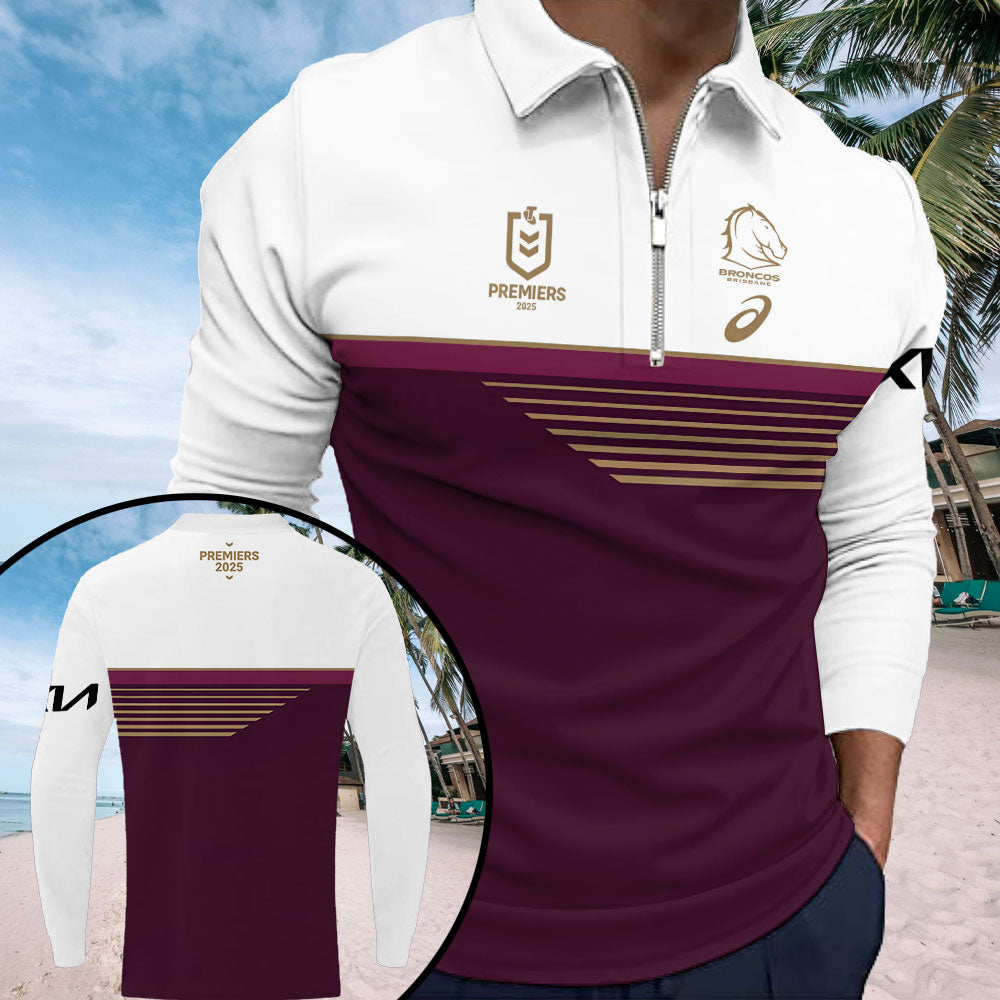 Brisbane Broncos 2025 NRL Premiers Zip Polo Shirt – MAITM14271