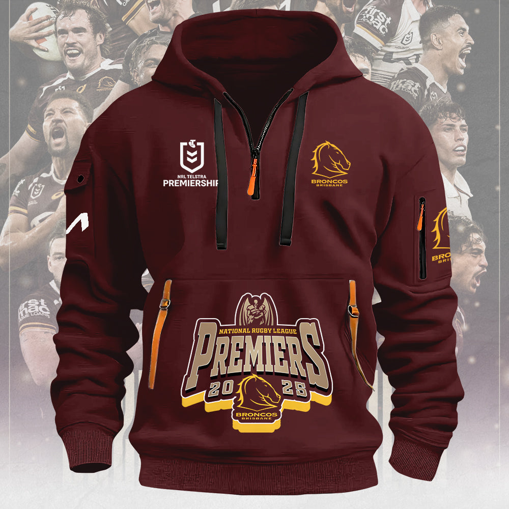 Brisbane Broncos 2025 Premiers 2D Quarter Zip Hoodie – MAITM13294