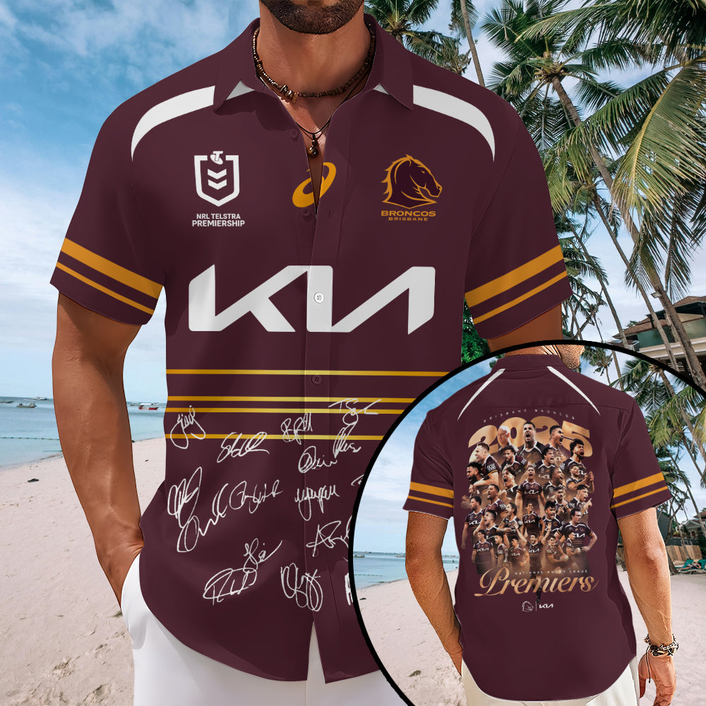 Brisbane Broncos 2025 Premiers Short Sleeve Button-Down Shirt – MAITM13598