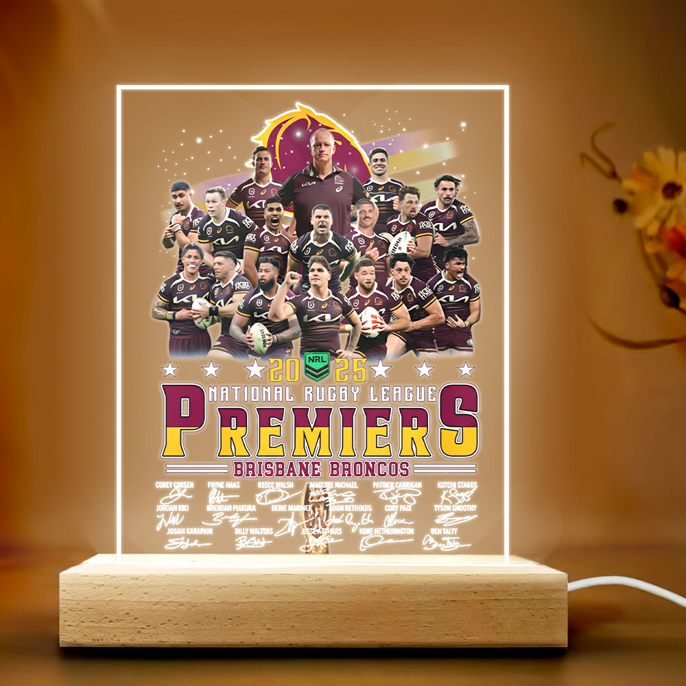Brisbane Broncos 2025 Premiership 3D Led Light Wooden Base – TANTN17181