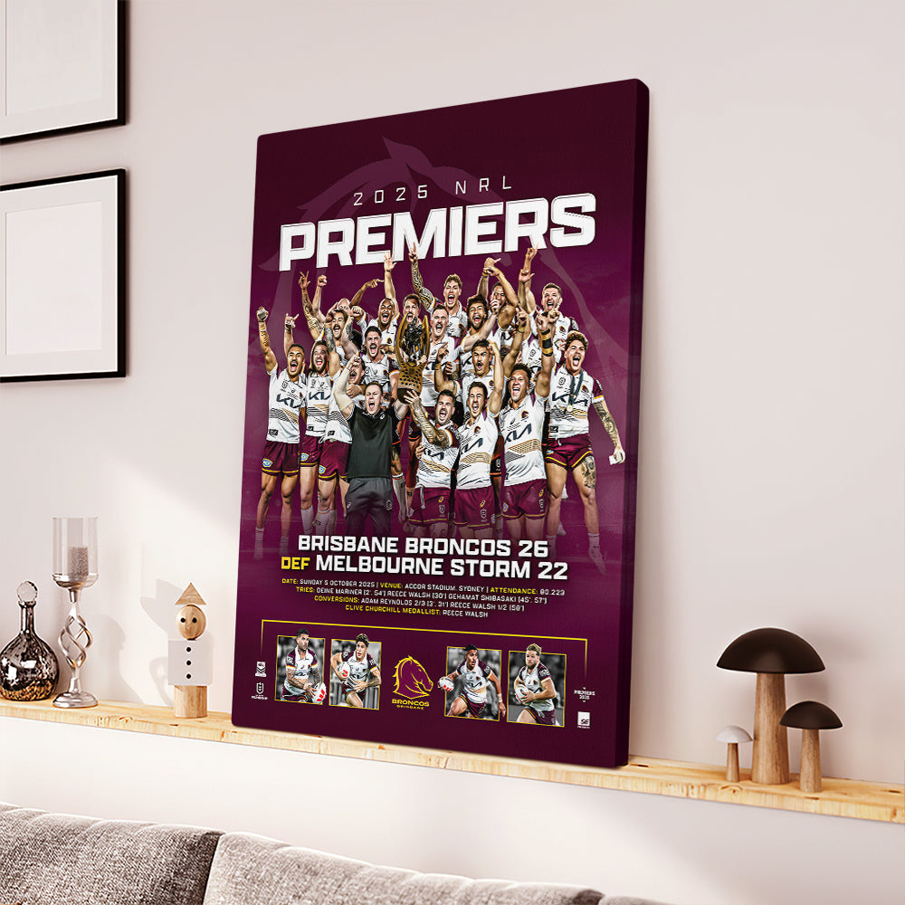 Brisbane Broncos Premiers 2025 Rectangle Canvas With Inner Frame – TANTN17893
