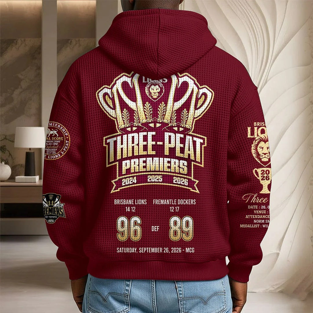 Brisbane Lions 2026 AFL Premiers 3D Unisex Waffle Hoodie – HOATT21470