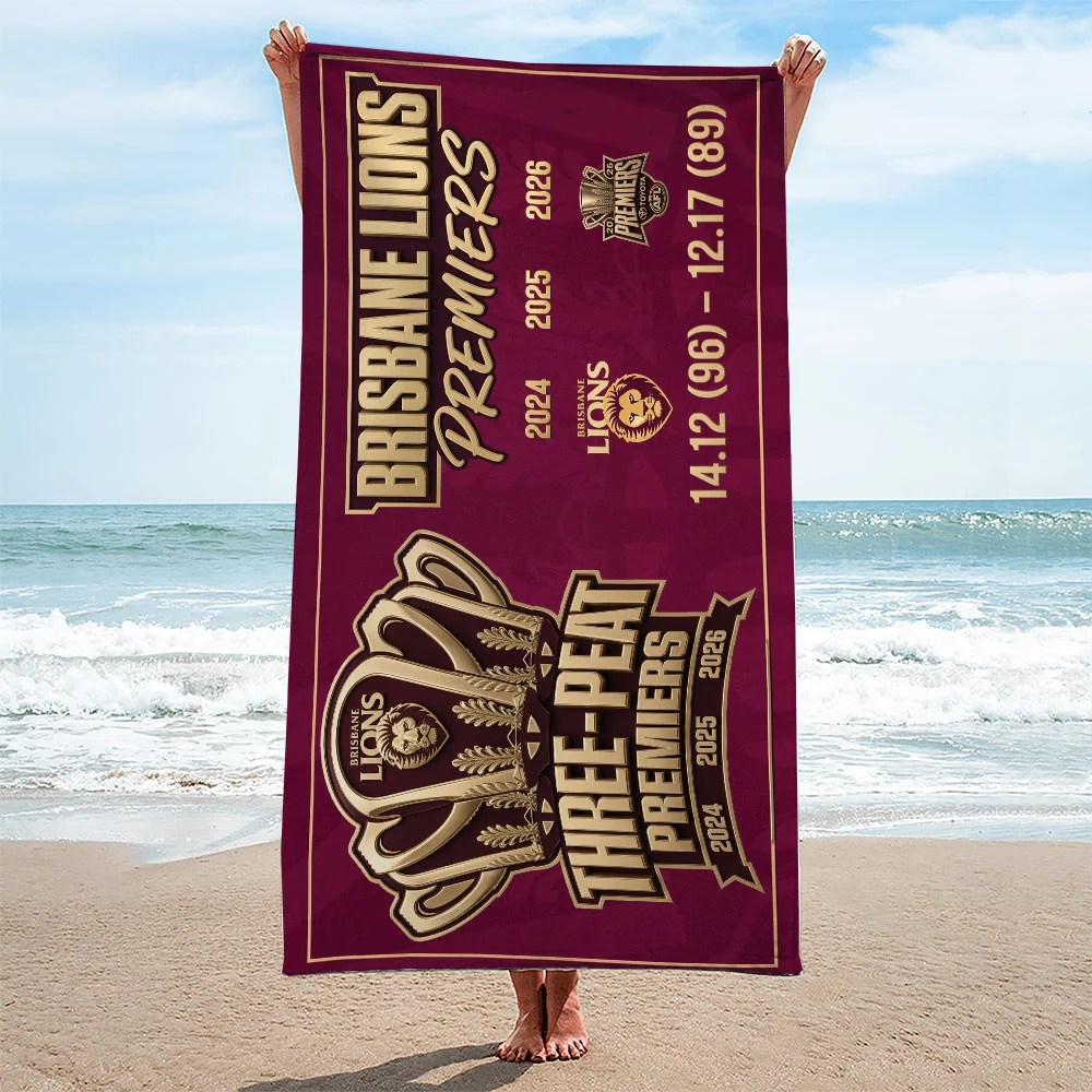 Brisbane Lions 2026 AFL Premiers Rectangle Beach Towel – TMTHU9740