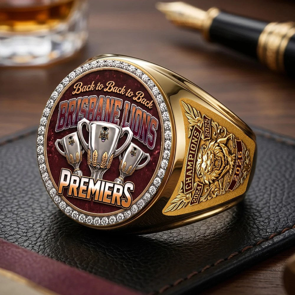 Brisbane Lions Threepeat Premiers 3D Engraved Ring – TMTHU9616