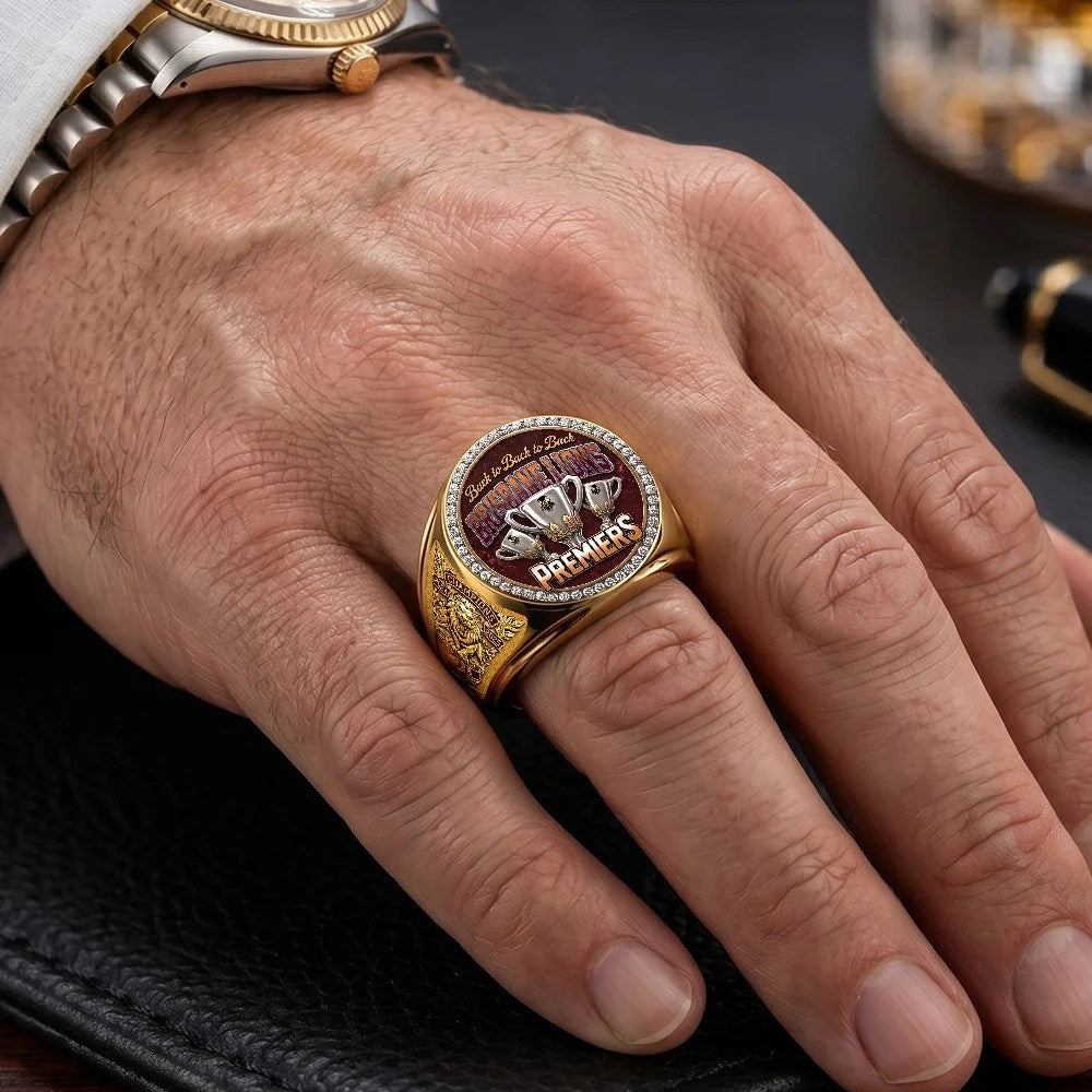Brisbane Lions Threepeat Premiers 3D Engraved Ring – TMTHU9616