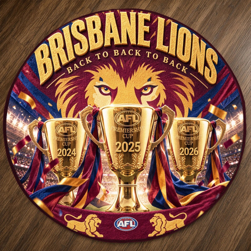 Brisbane Lions Threepeat Premiers Foldable Round Rug – TMTHU9755