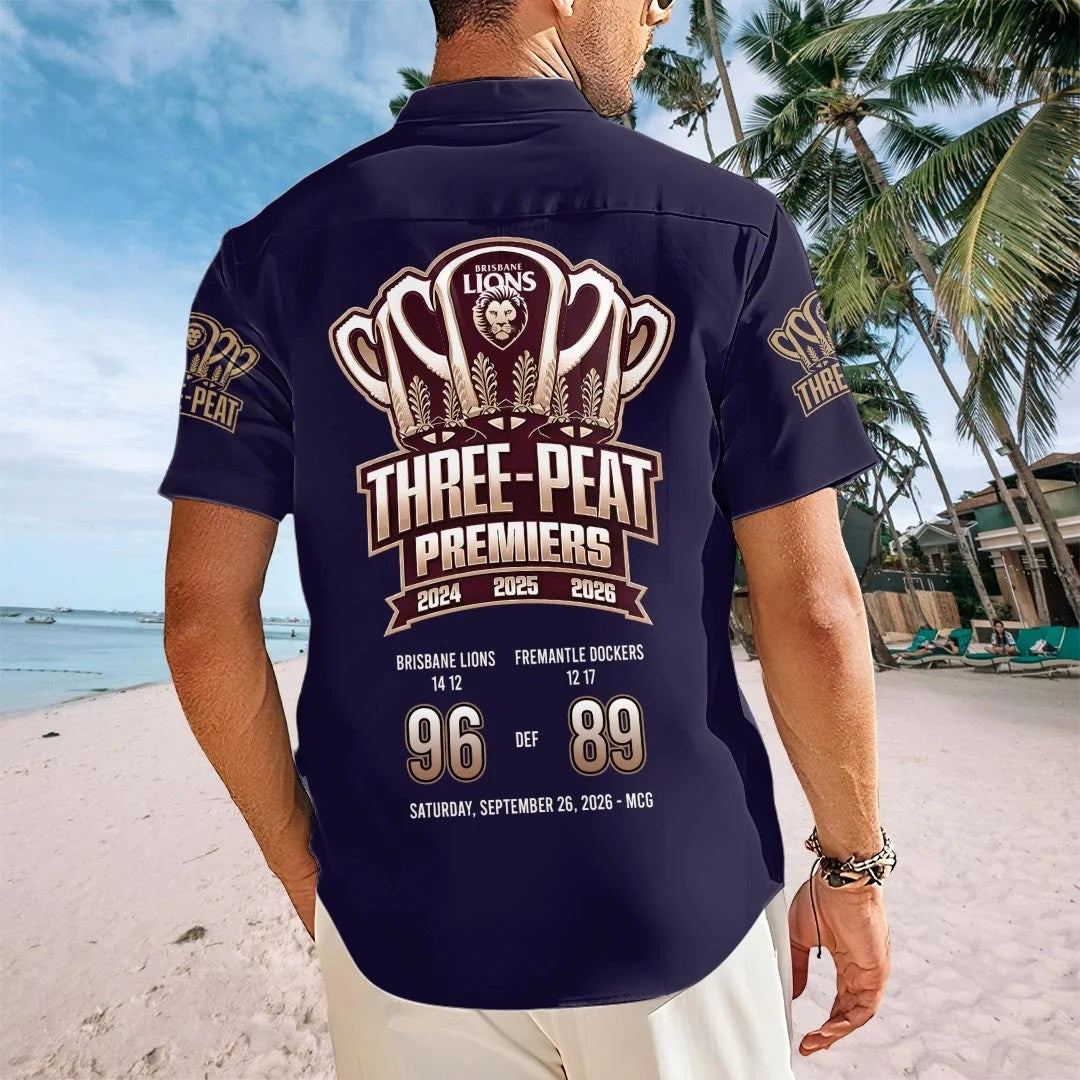 Brisbane Lions 2026 AFL Premiers Short Sleeve Button-Down Shirt – HOATT21479