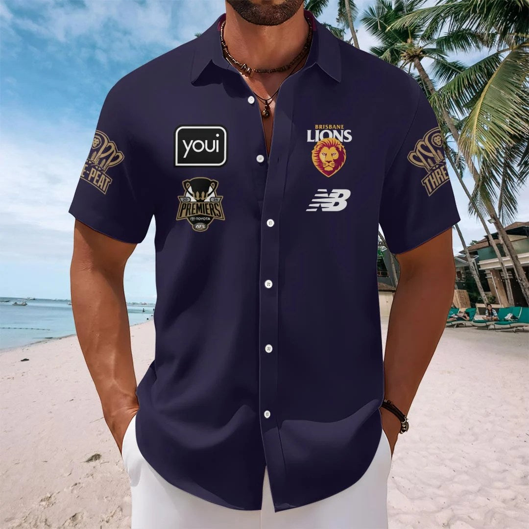 Brisbane Lions 2026 AFL Premiers Short Sleeve Button-Down Shirt – HOATT21479