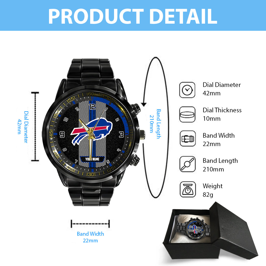 Personalized Buffalo Bills Black Stainless Steel Watch – TANTN16006