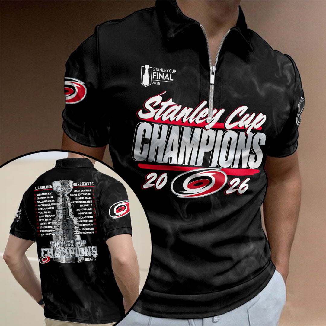 Carolina Hurricanes 2026 Stanley Cup Champions Zip Polo Shirt – HOATT19239