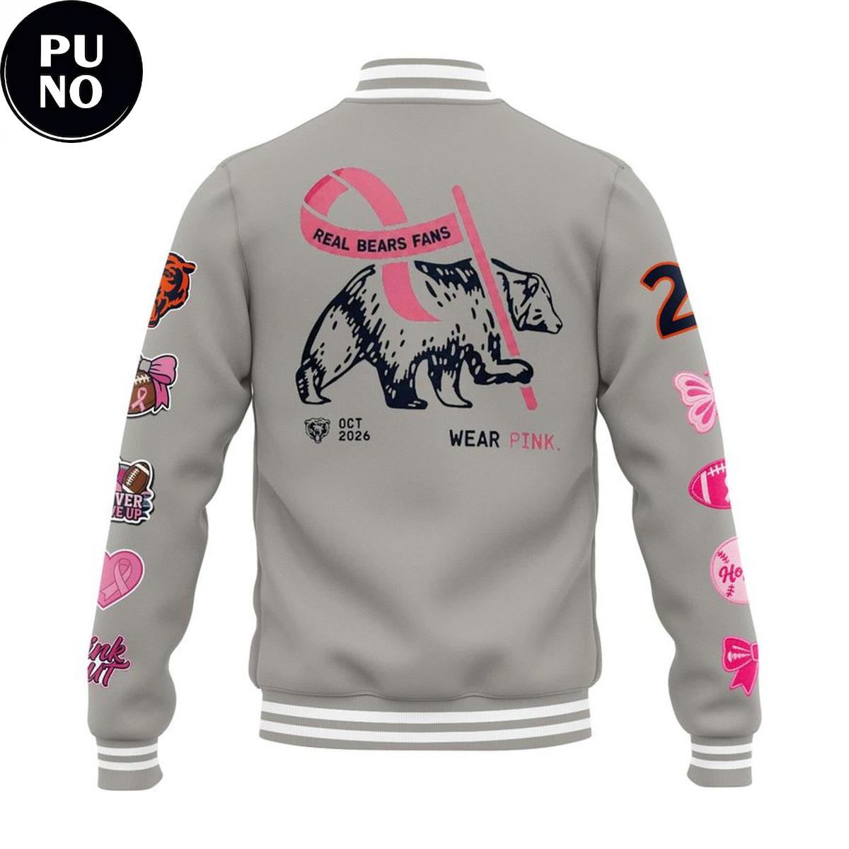 Chicago Bears 2026 Real Bears Fans Wear Pink Baseball Jacket
