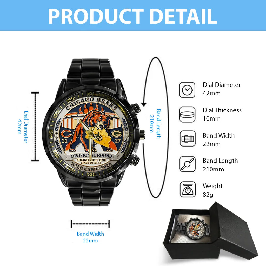 Chicago Bears Wild Card 2026 Black Stainless Steel Watch – TANTN20503