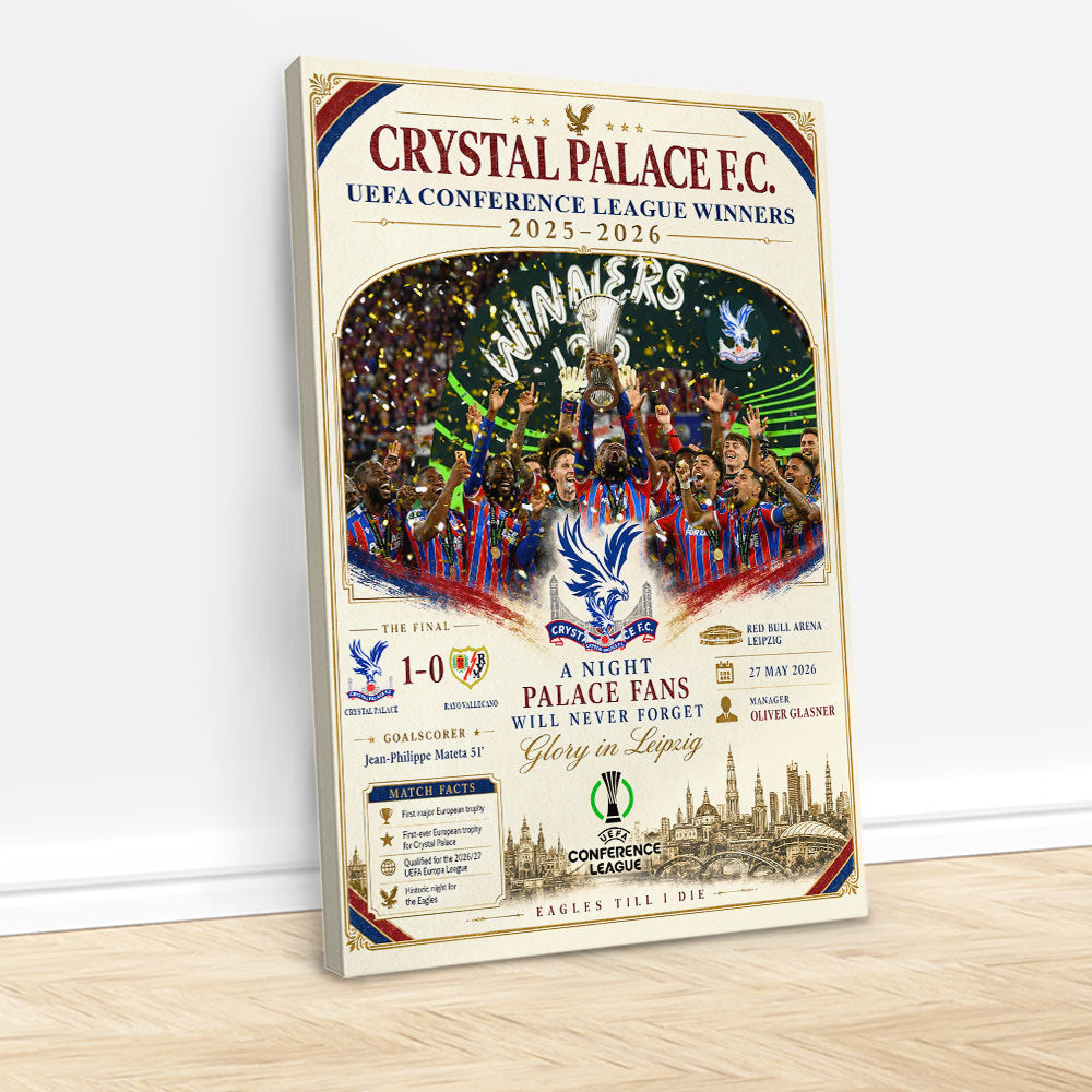 Crystal Palace FC 2026 UEFA Conference League Winners Rectangle Canvas With Inner Frame – HOATT18534